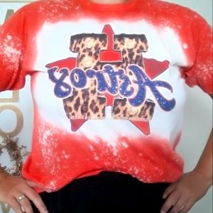 Astros HomeMade Tshirt Leopard H with Blue glitter Astros Bleached